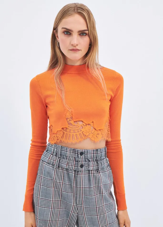 Women Lace Hem Cropped Sweater MONSE Knitwear