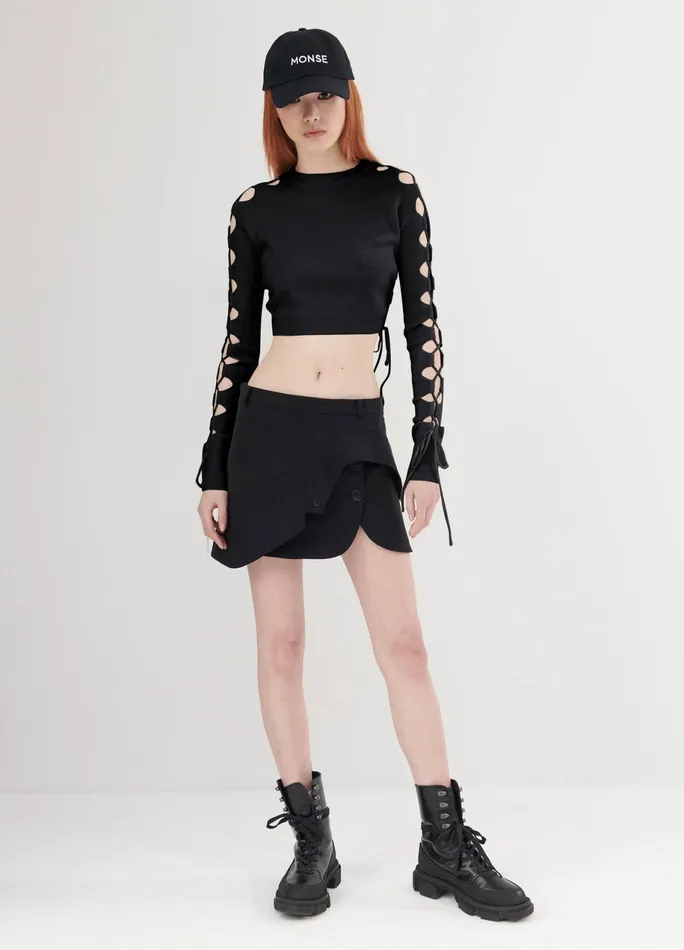 Women Lacing Sleeve Detail Cropped Sweater MONSE Knitwear