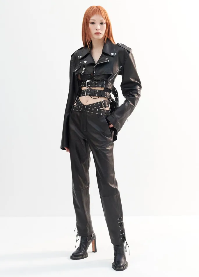 Women Leather Criss Cross Trousers MONSE Bottoms