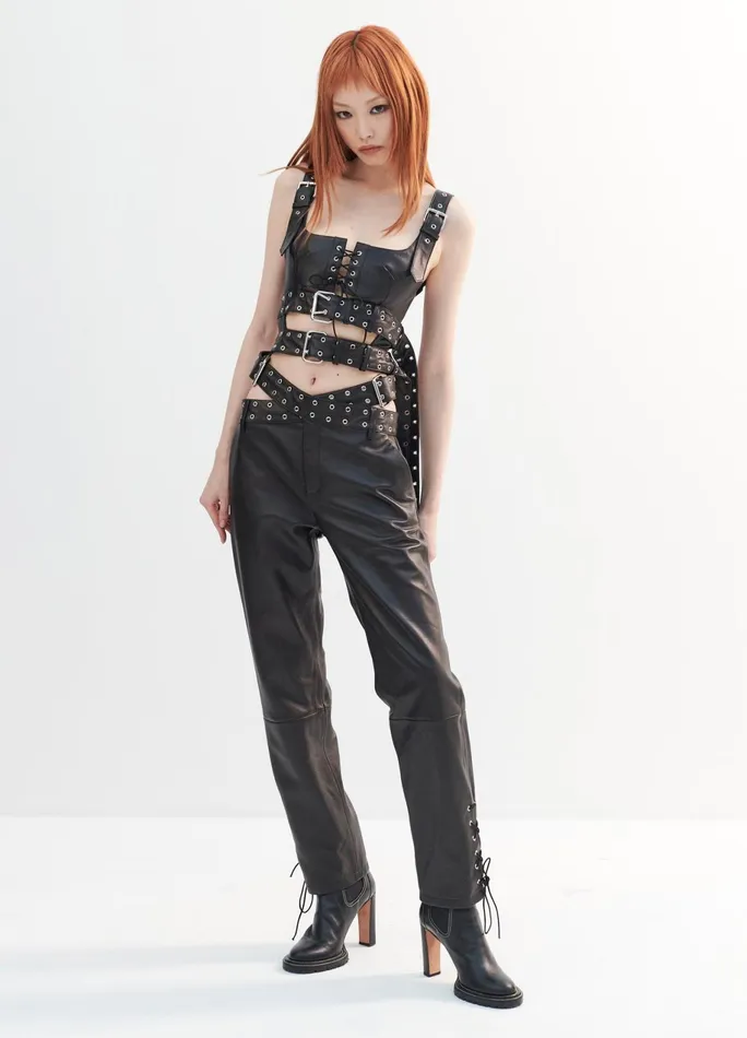 Women Leather Criss Cross Trousers MONSE Bottoms