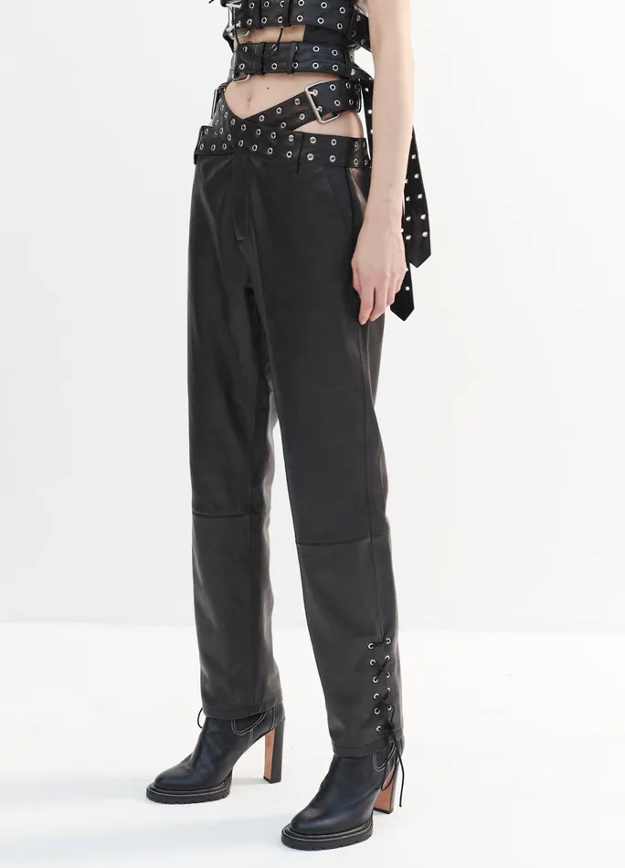 Women Leather Criss Cross Trousers MONSE Bottoms
