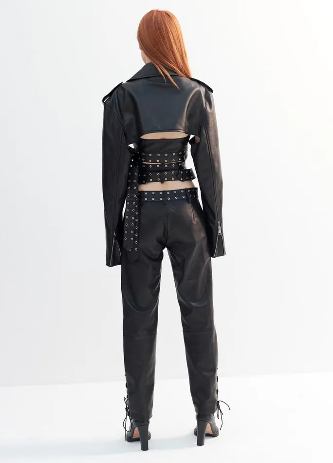 Women Leather Criss Cross Trousers MONSE Bottoms