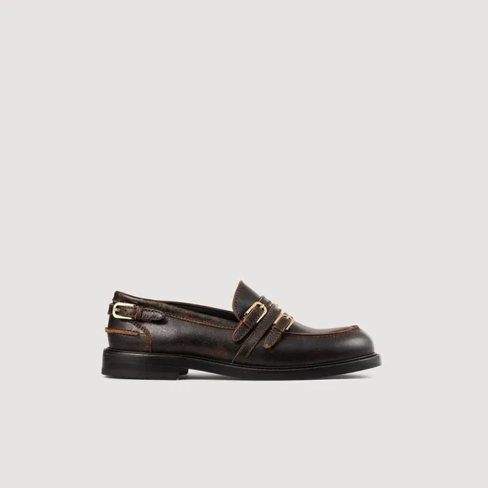 Women Loafers and Flats SANDRO Distressed Leather Loafers Brown