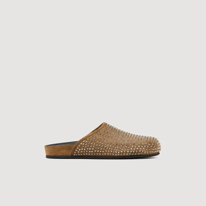 Women Loafers and Flats SANDRO Rhinestone Mules Olive Green