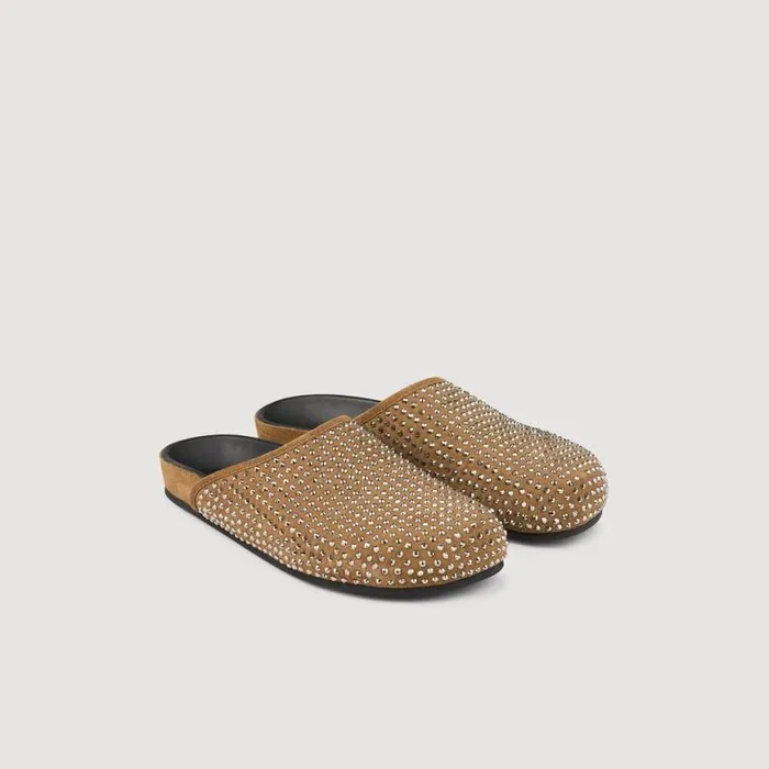 Women Loafers and Flats SANDRO Rhinestone Mules Olive Green