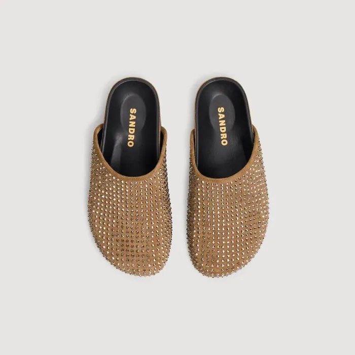 Women Loafers and Flats SANDRO Rhinestone Mules Olive Green