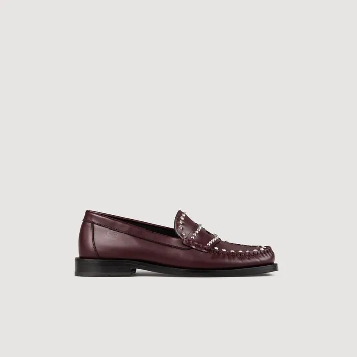Women Loafers and Flats SANDRO Rhinestone Studded Leather Loafers Burgundy