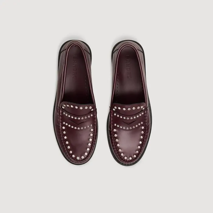 Women Loafers and Flats SANDRO Rhinestone Studded Leather Loafers Burgundy