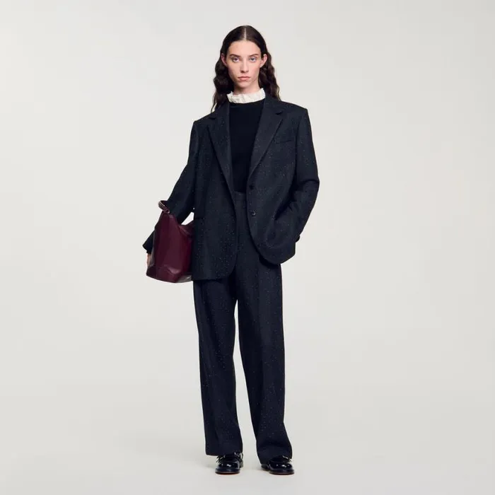 Women Matching Sets SANDRO Oversized Suit Jacket Dark Grey