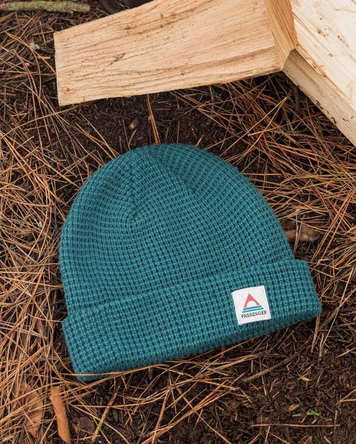 WomenMen Beanies Passenger Moss Double Layer Recycled Waffle Beanie Mediterranean Mediterranean