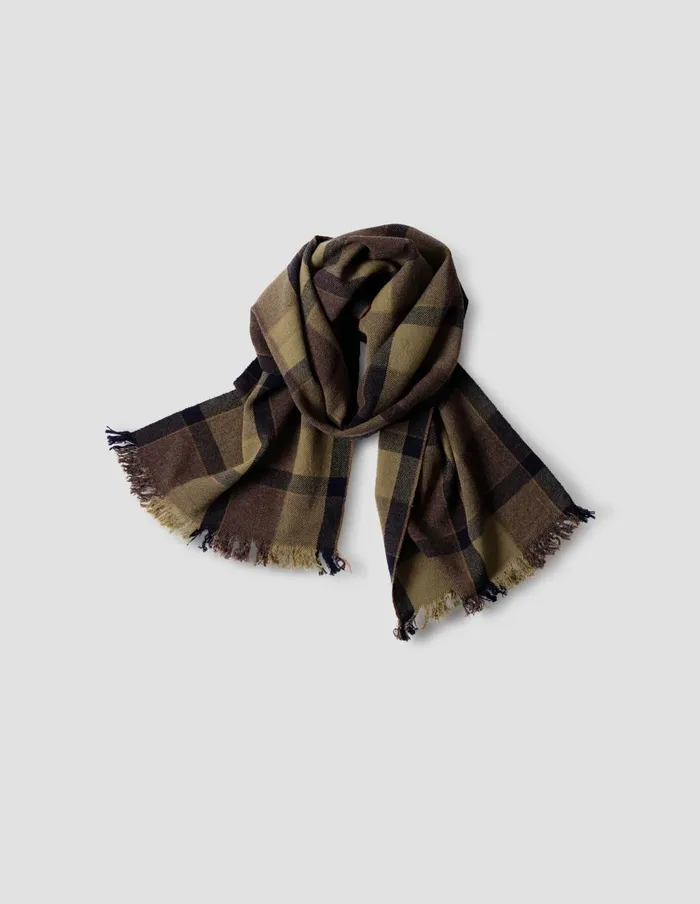 WomenMen Offset Check Scarf Khaki Bark Margaret Howell Scarves