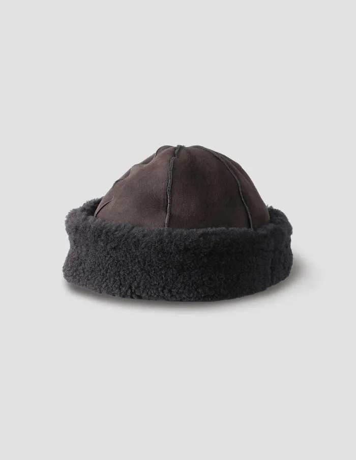 WomenMen Shearling Beanie Black Ebony Margaret Howell Hats