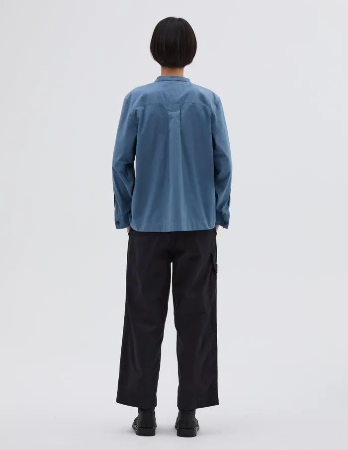 Women Mhl Button Through Collarless Shirt Uniform Blue Margaret Howell Shirts