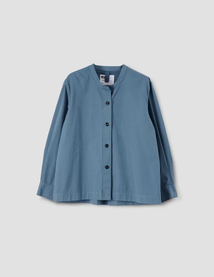 Women Mhl Button Through Collarless Shirt Uniform Blue Margaret Howell Shirts