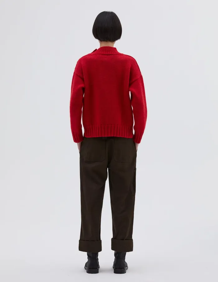 Women Mhl Chunky Button Neck Sweater Sports Red Margaret Howell Knitwear