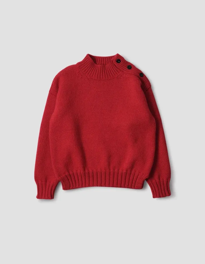 Women Mhl Chunky Button Neck Sweater Sports Red Margaret Howell Knitwear