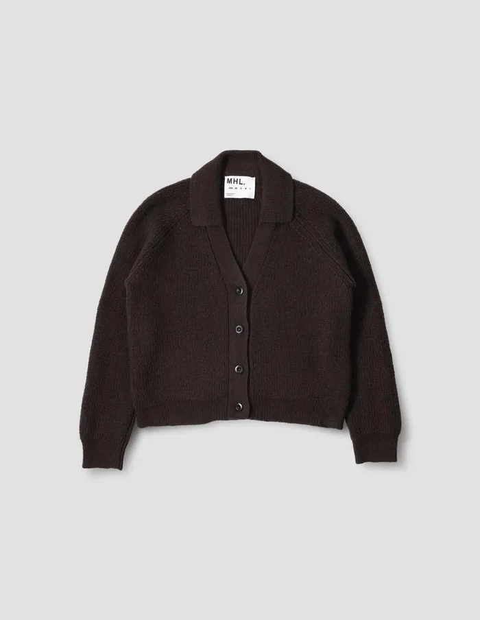 Women Mhl Collared Cardigan Chocolate Margaret Howell Knitwear