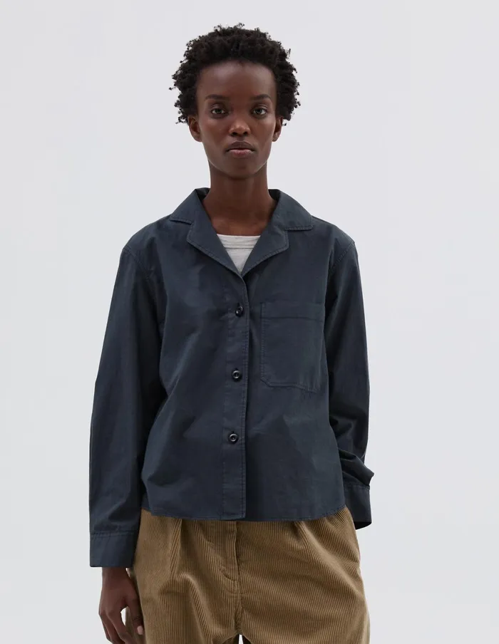 Women Mhl Open Collar Shirt Asphalt Margaret Howell Shirts