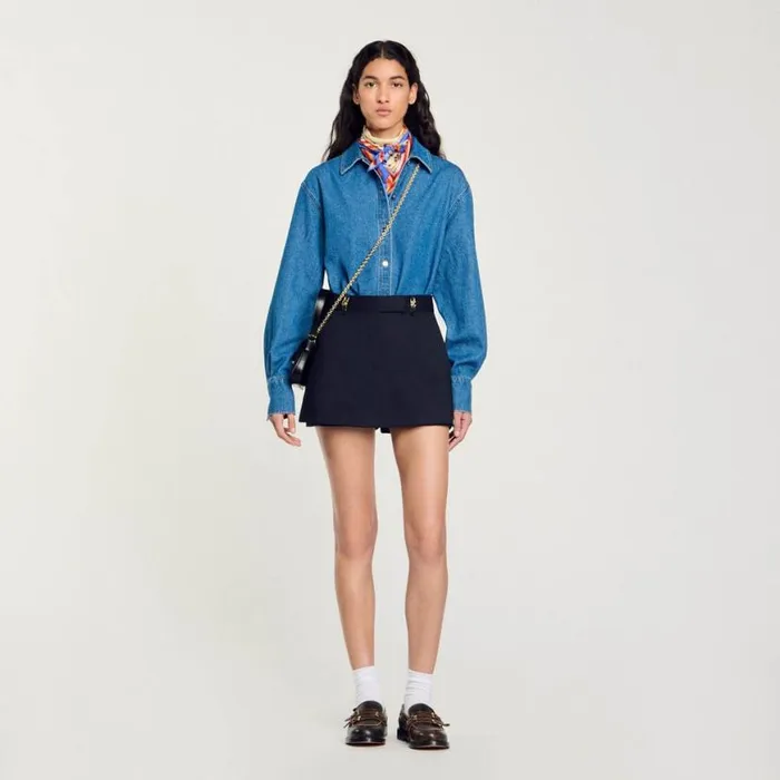 Women Pants and Shorts SANDRO Skort With Decorative Belt Loops Navy Blue