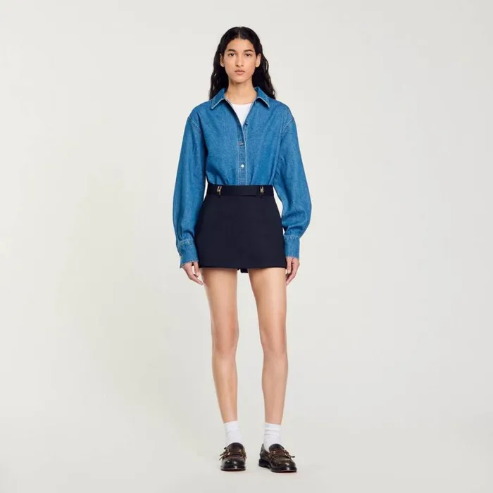 Women Pants and Shorts SANDRO Skort With Decorative Belt Loops Navy Blue