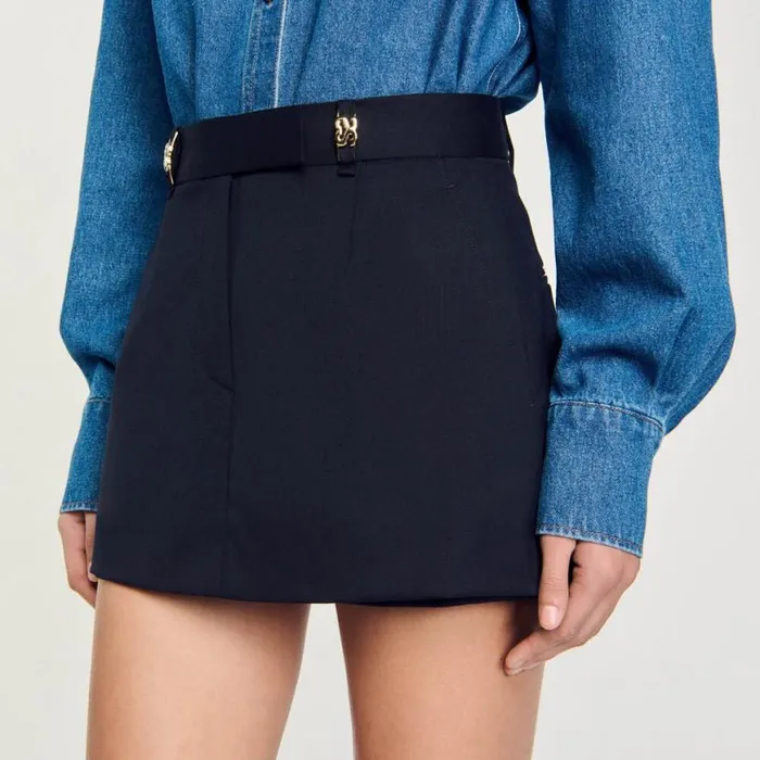 Women Pants and Shorts SANDRO Skort With Decorative Belt Loops Navy Blue