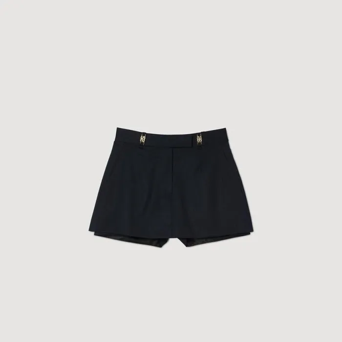 Women Pants and Shorts SANDRO Skort With Decorative Belt Loops Navy Blue