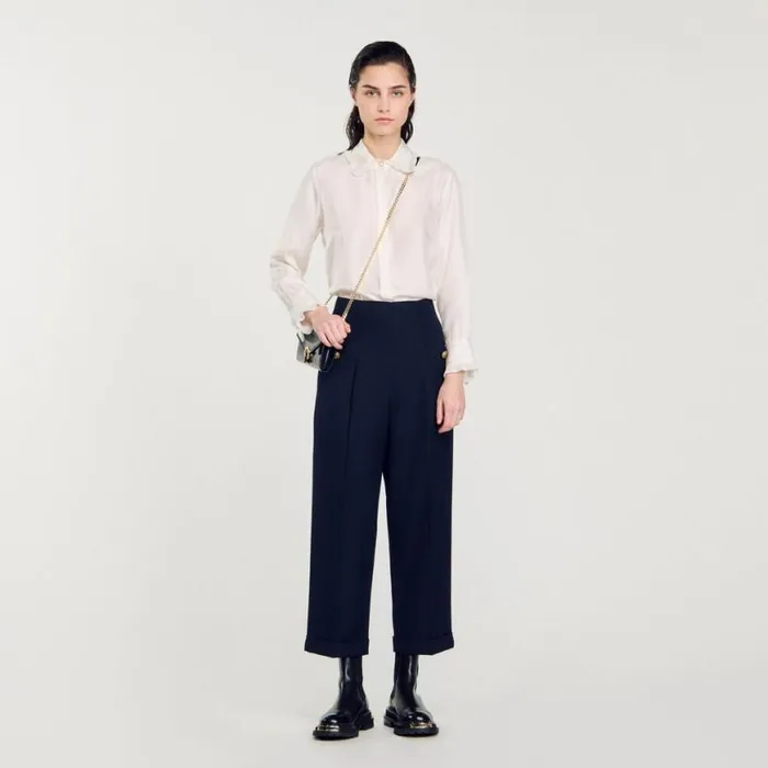 Women Pants and Shorts SANDRO Wide Legs Pants Navy Blue