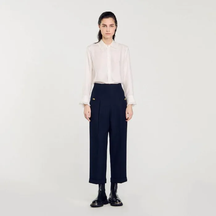 Women Pants and Shorts SANDRO Wide Legs Pants Navy Blue