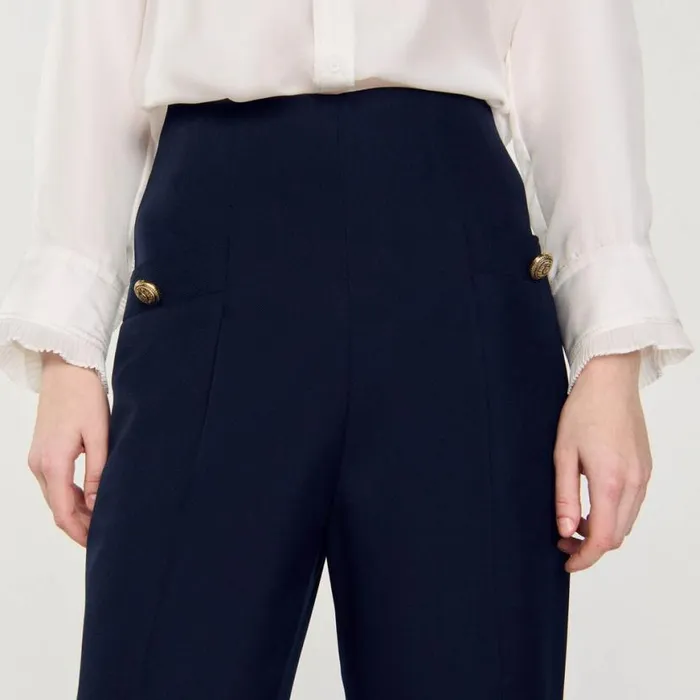 Women Pants and Shorts SANDRO Wide Legs Pants Navy Blue