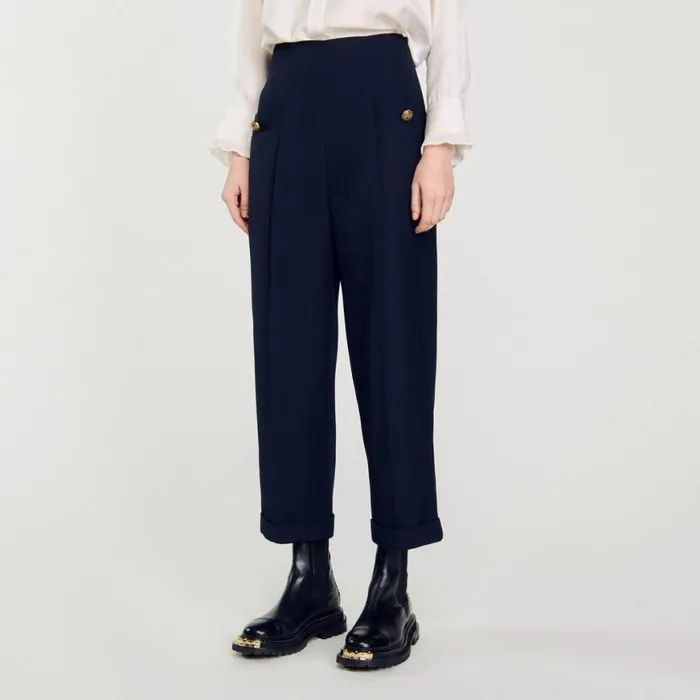 Women Pants and Shorts SANDRO Wide Legs Pants Navy Blue