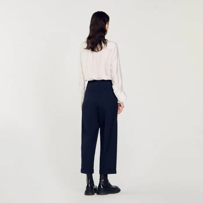Women Pants and Shorts SANDRO Wide Legs Pants Navy Blue