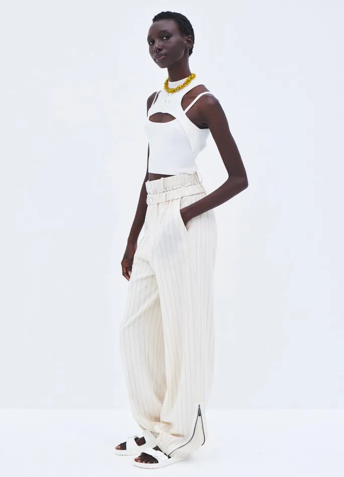 Women Pinstripe Double Waistband Zip Detail Pant MONSE Bottoms