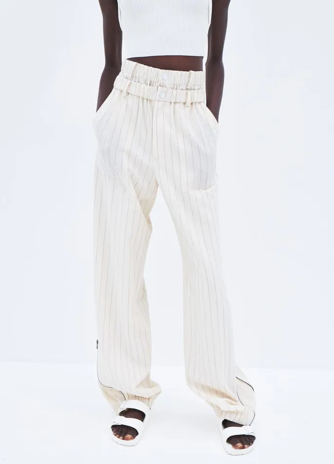 Women Pinstripe Double Waistband Zip Detail Pant MONSE Bottoms