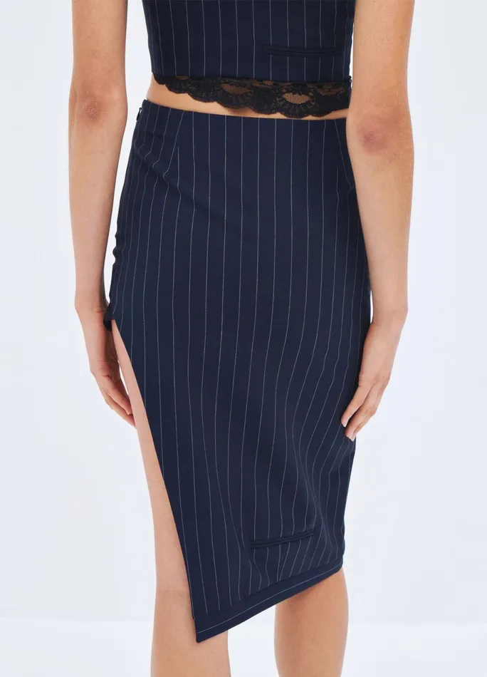 Women Pinstripe Lace Trim Slit Skirt MONSE Bottoms