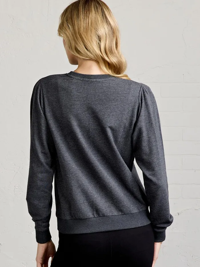 Women Puff Sleeve Sparkle Sweatshirt Tasc Performance Sweatshirts Hoodies