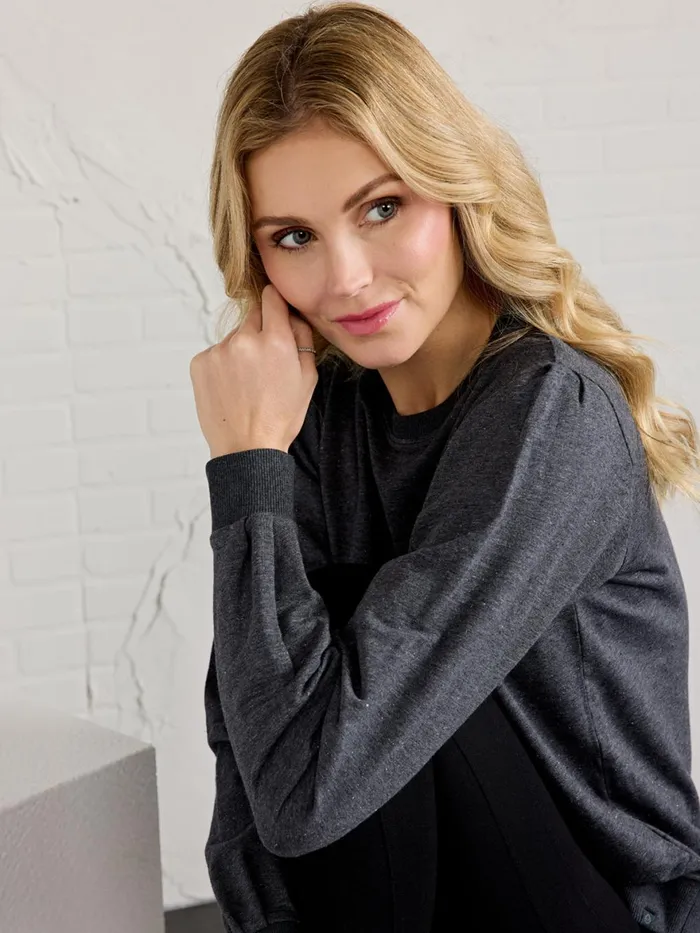 Women Puff Sleeve Sparkle Sweatshirt Tasc Performance Sweatshirts Hoodies