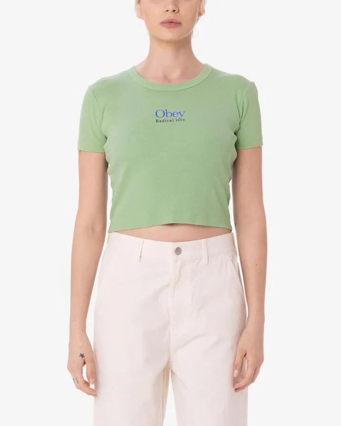 Women RADICAL LOVE CROPPED EMMA RIB TSHIRT Quiet Green OBEY Clothing TSHIRTS