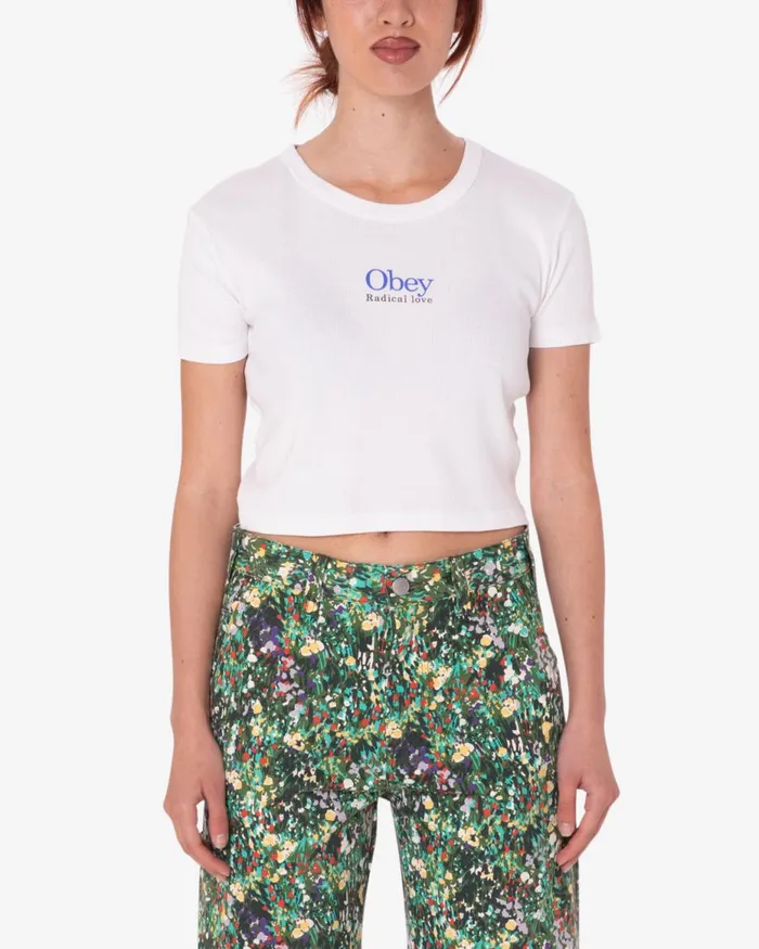 Women RADICAL LOVE CROPPED EMMA RIB TSHIRT Quiet Green OBEY Clothing TSHIRTS Women RADICAL LOVE CROPPED EMMA RIB TSHIRT Quiet Green OBEY Clothing TSHIRTS