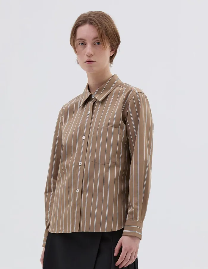 Women Simple Shirt Brown Ecru Margaret Howell Shirts