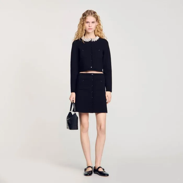 Women Skirts SANDRO Short Knit Skirt Black