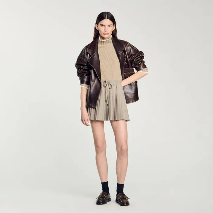 Women Skirts SANDRO Short Pleated Skirt Camel