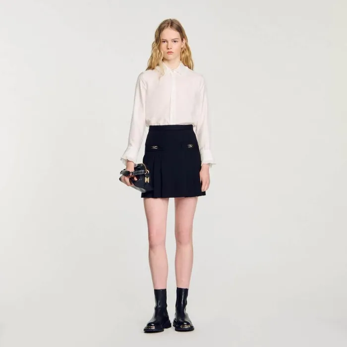 Women Skirts SANDRO Short Skirt With Stitched Pleats Black
