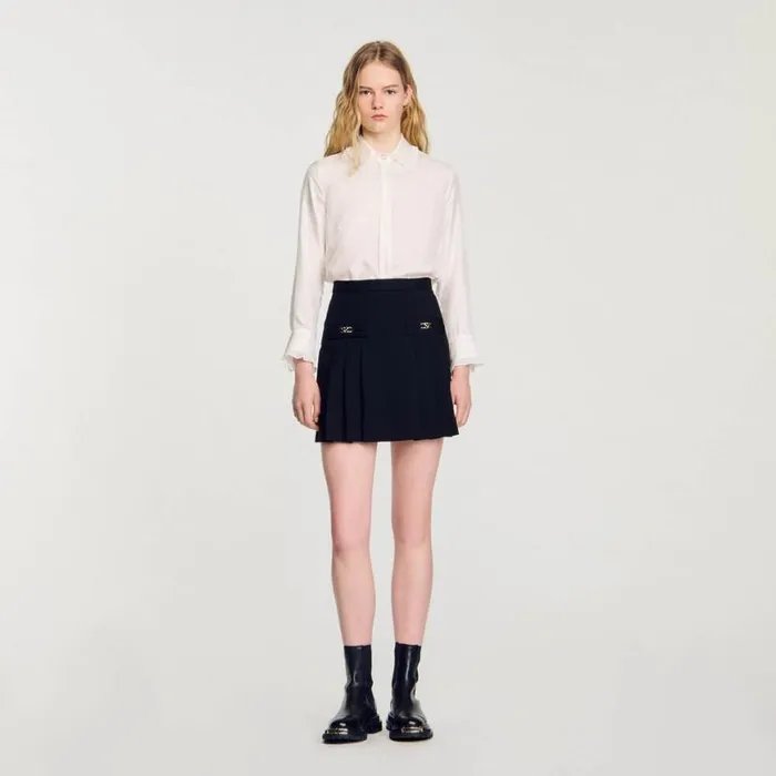 Women Skirts SANDRO Short Skirt With Stitched Pleats Black