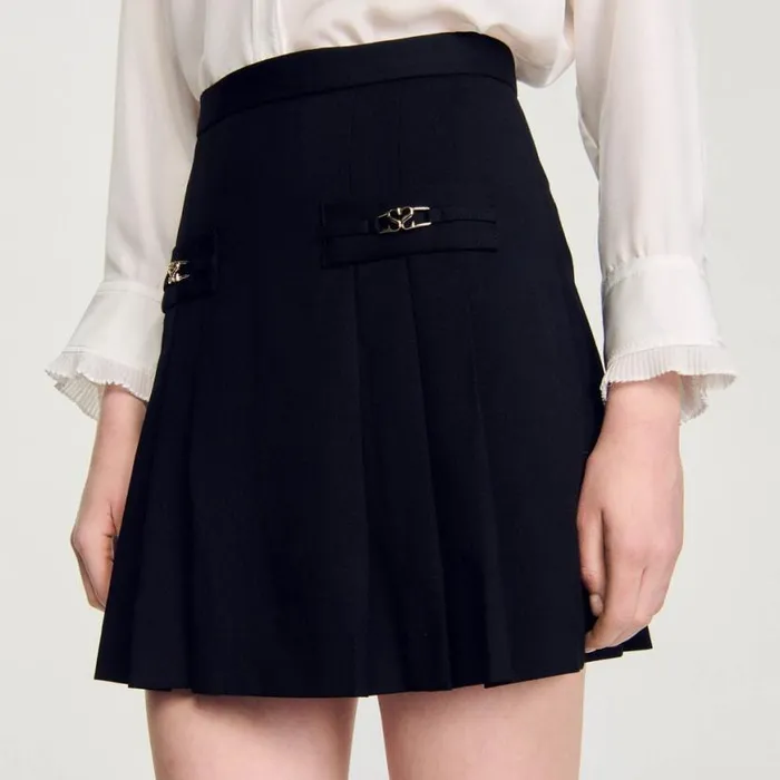 Women Skirts SANDRO Short Skirt With Stitched Pleats Black
