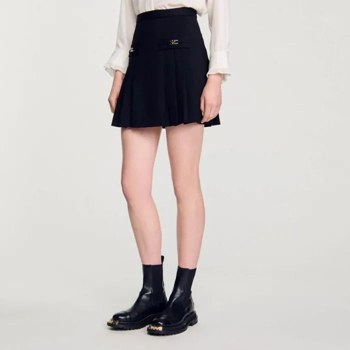 Women Skirts SANDRO Short Skirt With Stitched Pleats Black