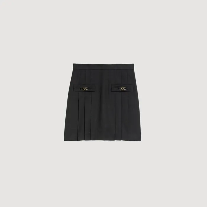 Women Skirts SANDRO Short Skirt With Stitched Pleats Black