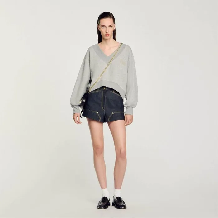 Women Sweaters and Cardigans SANDRO Cropped Sweatshirt Grey