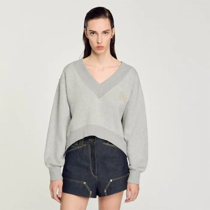 Women Sweaters and Cardigans SANDRO Cropped Sweatshirt Grey
