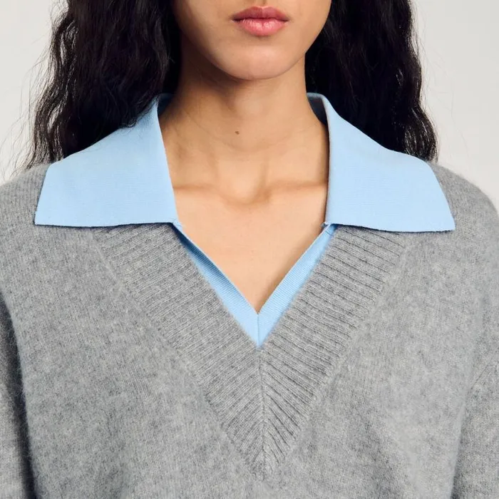 Women Sweaters and Cardigans SANDRO DoubleNeck Sweater Grey