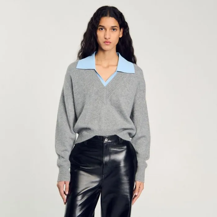 Women Sweaters and Cardigans SANDRO DoubleNeck Sweater Grey